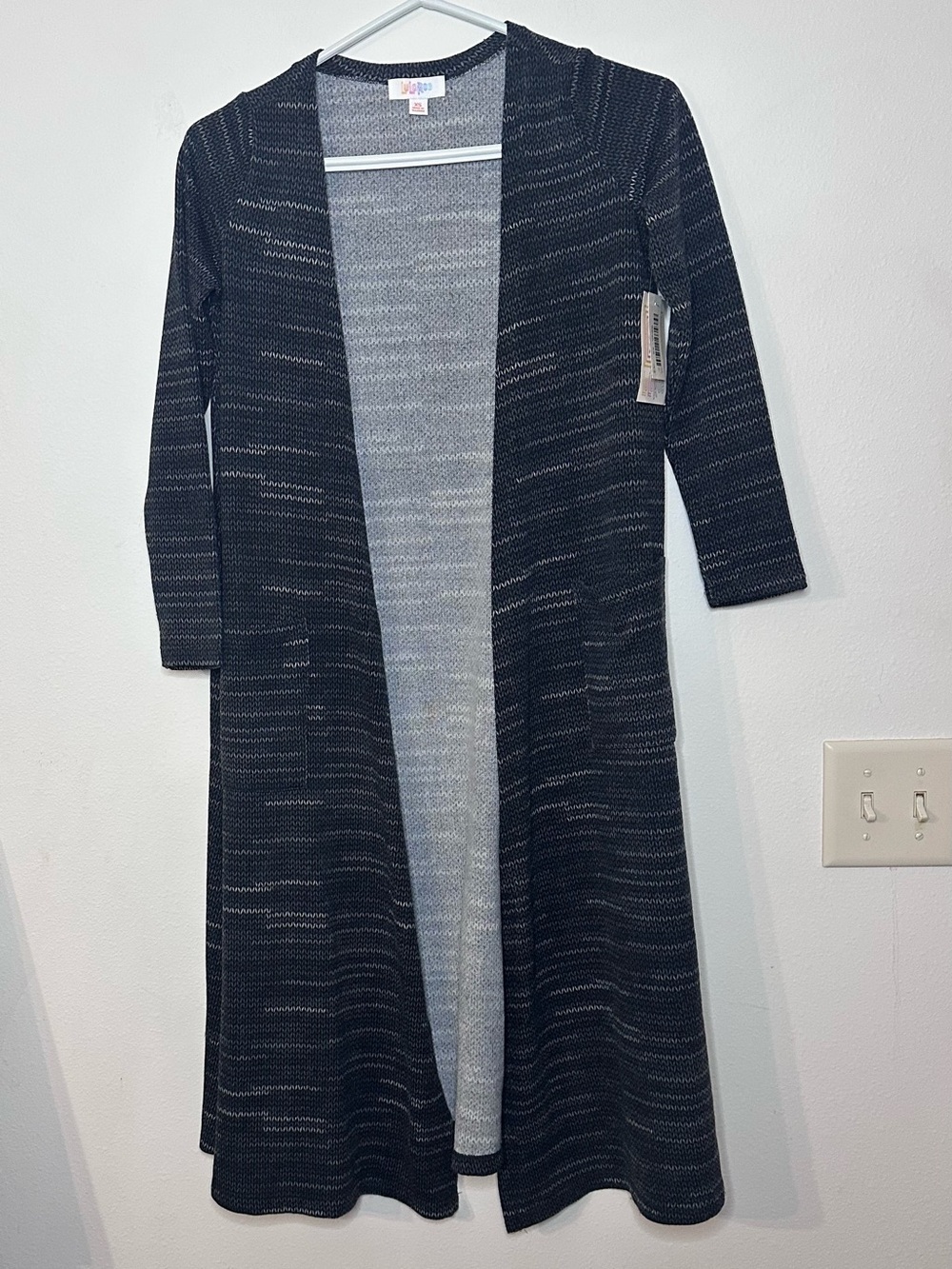 LuLaRoe Black and Gray Open Front Long Cardigan